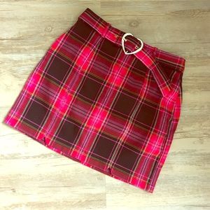 Topshop Heart Buckle Plaid Mini Skirt